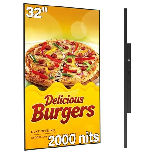 Image of 32inch Digital Signage, 2000nits High Brightness Advertising Display, Slim Fit Frameless LCD Monitor, CMS Remote Publishing, 24 /7 Operation, Smart Split Screen Play, HDMI /USB /WiFi /Android System