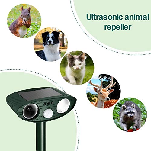 Clever sprouts Dog Cat Repellent, Ultrasonic Animal Repellent with Motion Sensor and Flashing Lights Outdoor Solar Powered Waterproof Farm Garden Yard Repellent, Cats, Dogs, Foxes, Birds, Skunks, Rod