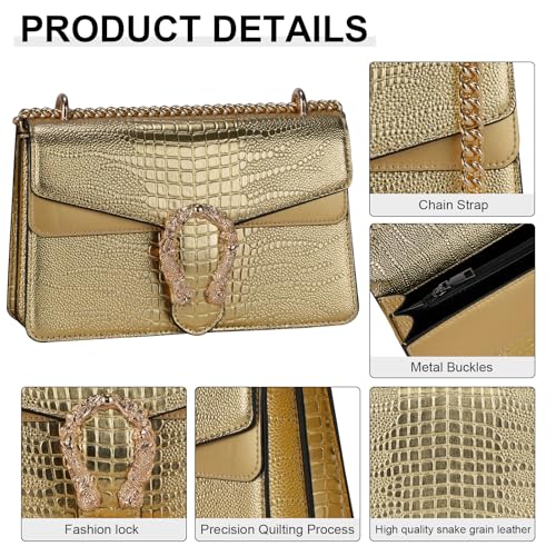 Image of Women's Crossbody Shoulder Bag Snake Print Satchel Purse Leather Chain Clutch Evening Handbag