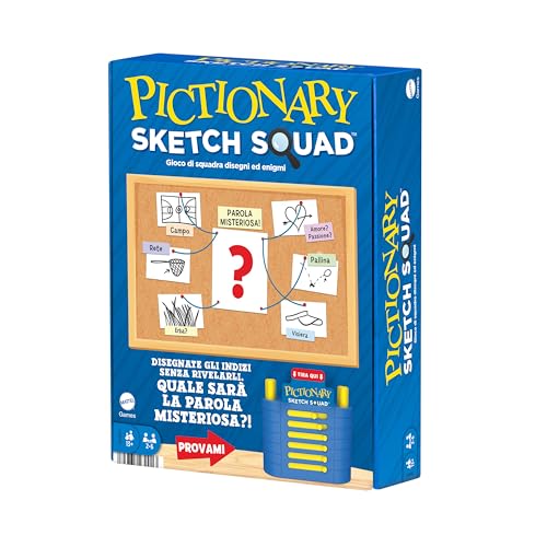 Mattel Games   Pictionary Sketch Squad, Juego en Equipo y Dibujo cooperativo con pizarras, marcadores y Porta Pistas, 2 6 Jugadores, Juguete para Adolescentes y Adultos, 13+ años, HXH41