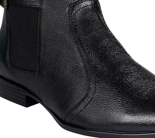 Image of Tanny Shoes Men's Genuine Leather Chelsea Zip Boots, Black For Casual Party Business banker Moccasins Slipon Style Comfortable Lightweight with TPR sole