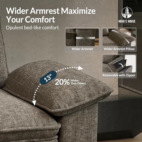 Image of HERA'S HOUSE 3-Seat L Shaped Modular Cloud Couch Sectional Sofa Ottoman | Modern 87.5 inch Couch, Smoky Grey, Wider Armrest, Comfy Deep Seat, Soft Chenille Sofa for Living Room