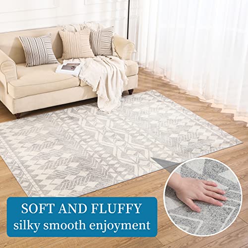 Neyamo Boho Area Rugs 5X7 Neutral,Machine Washable Area Rugs For Living Room,Non Shedding Area Rug For Bedroom Dining Room Rug (Vintage Gray, 5'X7') #TOP5