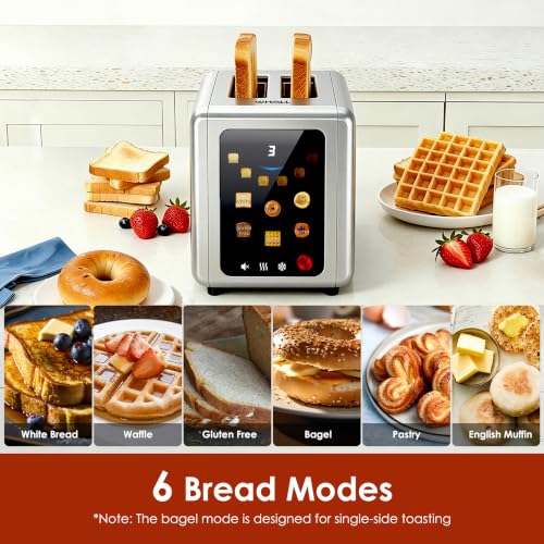 Image of WHALL Full Touch Screen Toaster 2 Slice, Smart Toaster for Bread, Silver