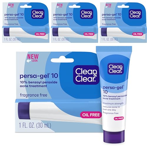 Clean & Clear PersaGel 10 Acne Medication Spot Treatment with Maximum Strength 10 Benzoyl Peroxide Topical Pimple Cream Acne Gel medication for Face Acne with Benzoyl Peroxide, (pack of 4)