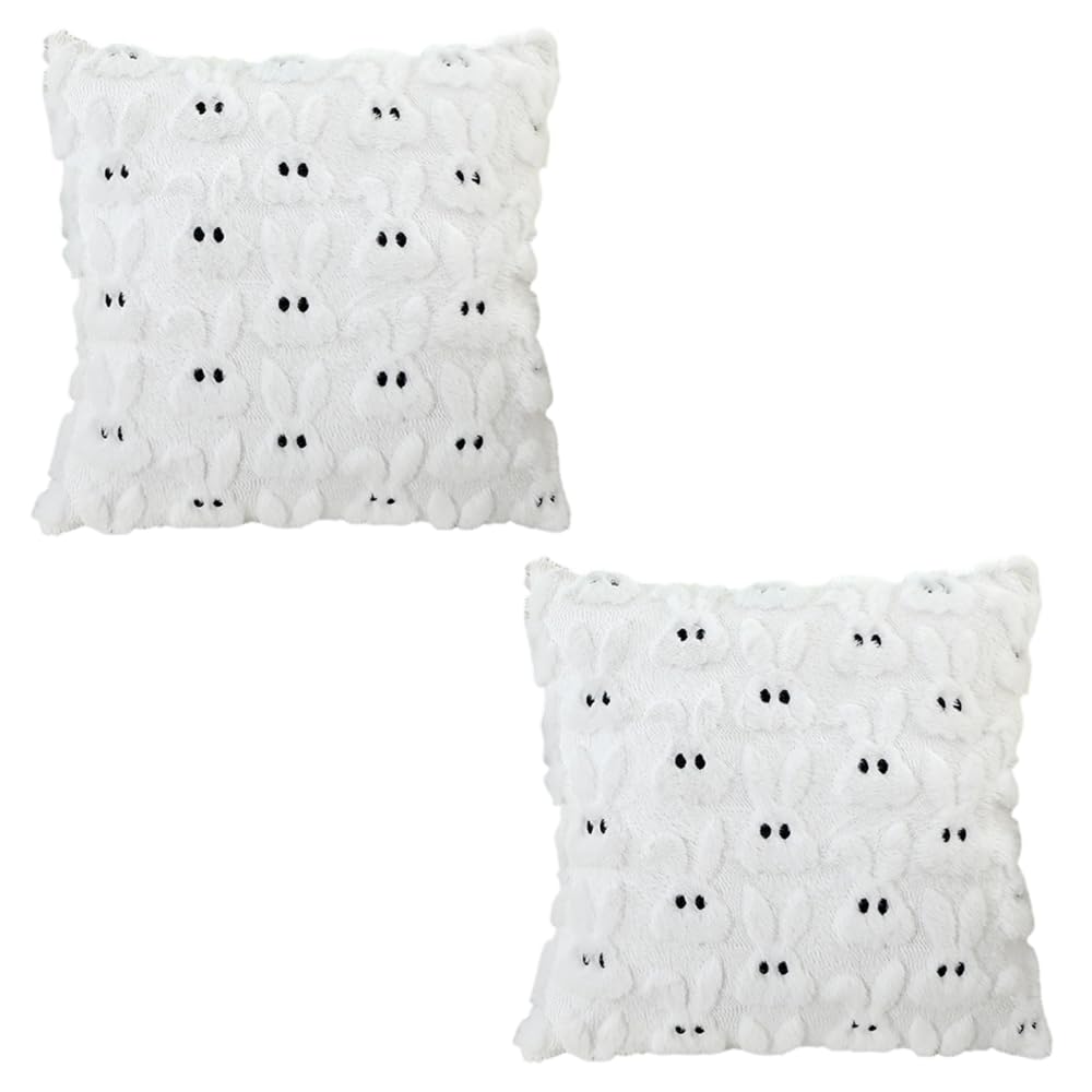 BDKMMS Easter Pillow Covers, 2Pcs 17.7×17.7inch Plush Rabbit Cushion Cases Easter Egg Decorative Cushion Covers for Home Decor