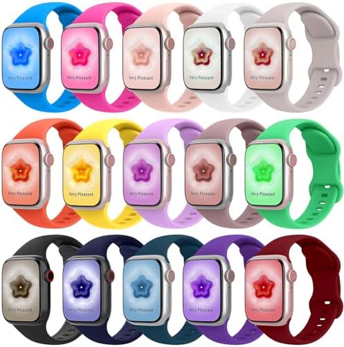 15pack Compatible with Watch Band 38mm 40mm 41mm 42mm 44mm 45mm 49mm, Breathable Waterproof Silicone Sport Band Strap for iWatch Bands Series 9/8/7/6/5/4/3/2/1/SE/Ultra/Ultra 2