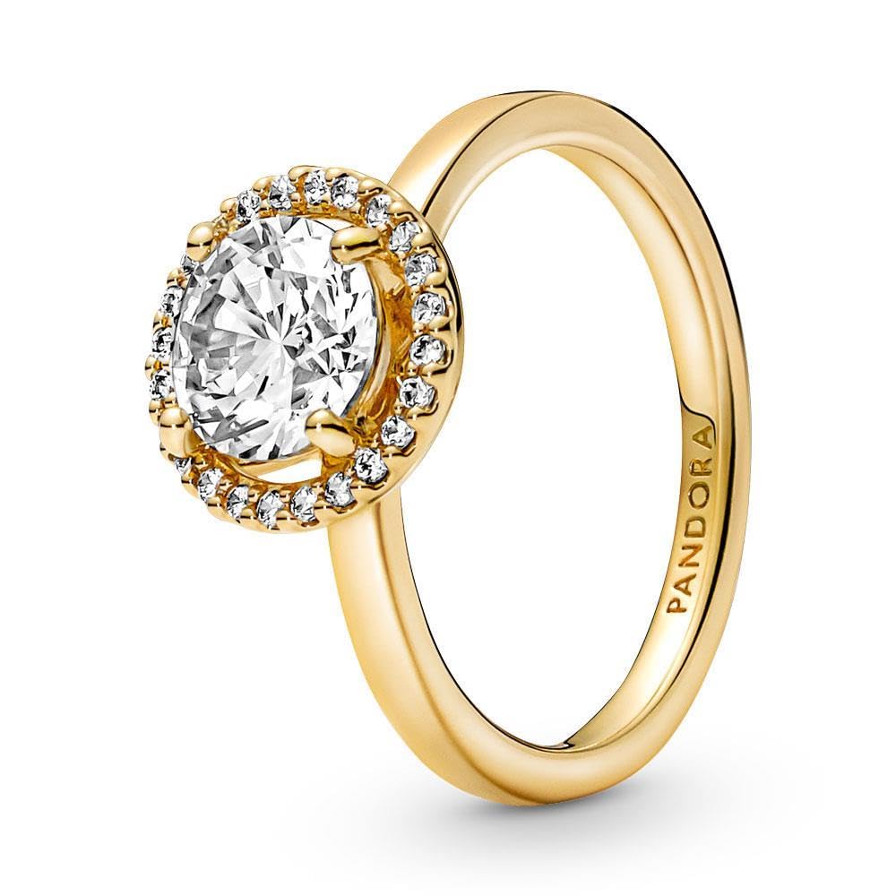 Pandora Timeless 14k Gold-plated Sparkling Round Halo ring with clear cubic zirconia, 54