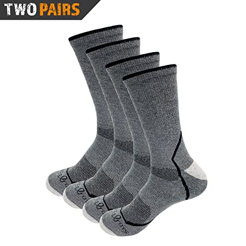 Chill Boys Viscose from Bamboo Terry Crew Socks - Two Pairs, Soft Moisture Wicking Cushioned Men's Hiking Socks - Grey3