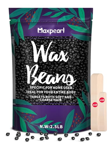 Maxpearl 2.5LB Hard Wax Beads for Hair Removal, Men’s Coarse Hair Formula - Brazilian Waxing, Sensitive Skin, Face, Underarms, Legs, Back, Chest and More, with 20 Wax Sticks, Black