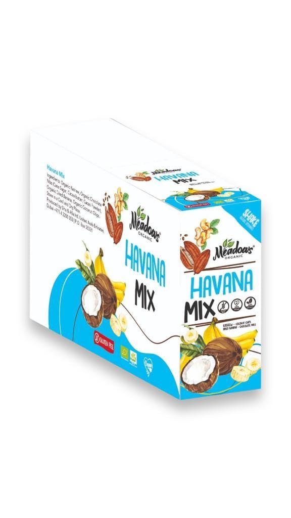 Meadows Organic Gluten Free & Vegan Havana Mix 350g (Box Contains 10 Individually Wrapped Sachets 35g each) - Made With Raw Quality Ingredients, No Sugar and A Great Healthy Snacking Option