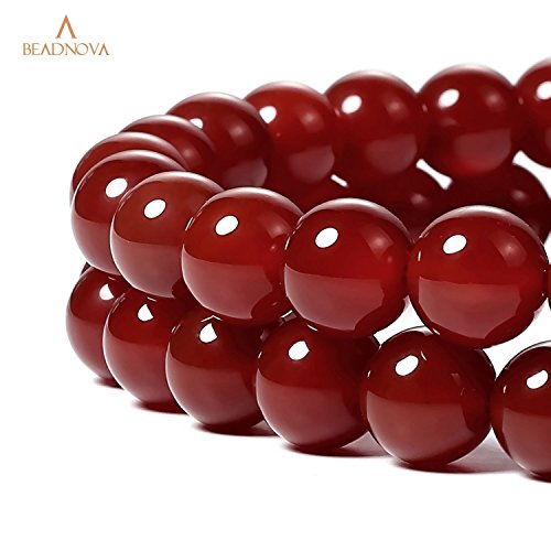 Image of BEADNOVA Red Agate Beads Natural Crystal Beads Stone Gemstone Round Loose Energy Healing with Crystal Stretch Cord for Jewelry Making (10mm, 36-38pcs)