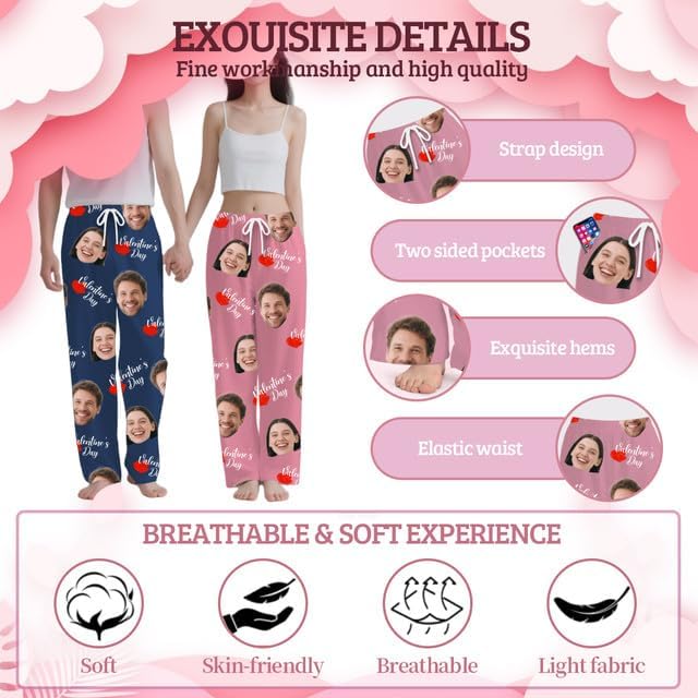 Custom Face Pajama Pants for Men Women, Personalized Gift Pajamas Bottoms with Photo Print - Image 5