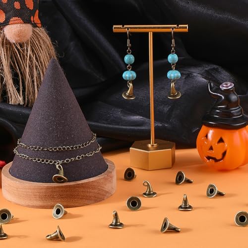 SUNNYCLUE 1 Box 60Pcs Witch Hat Charm Metal Hats Charms Bulk Assorted Alloy Halloween Tibetan Vintage Antique Bronze Wizard Mini Charm for jewellery Making Charms DIY Necklace Bracelet Earring Crafts - Image 4