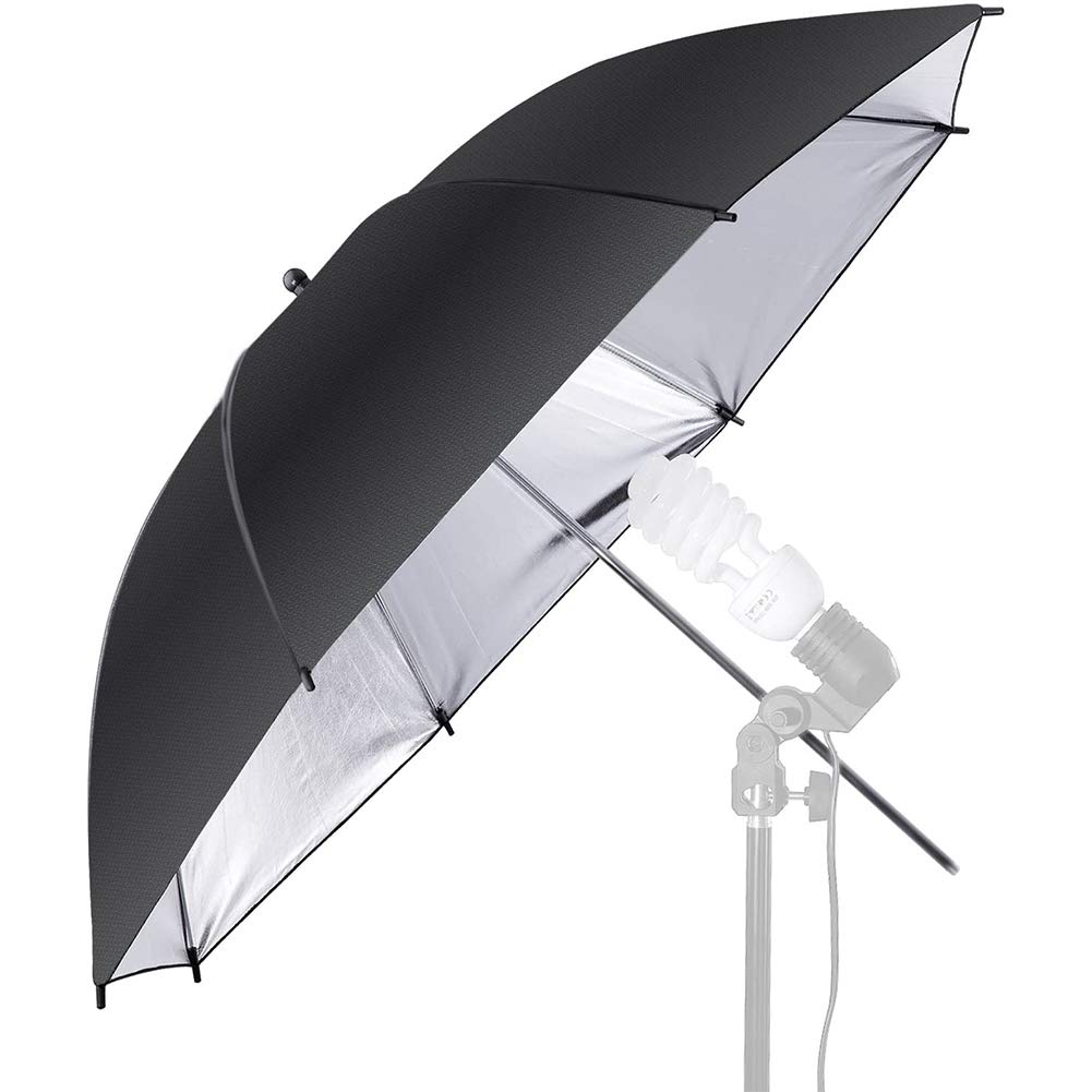 Support Système de Toile de Fond Photo Studio, Kit Eclairage Parapluie Complet avec Fond Vert Noir Blanc, 2x150W Ampoule CFL, Douille E27, Réflecteur Diffuseur, Parapluie Vidéo, Sac Trépieds