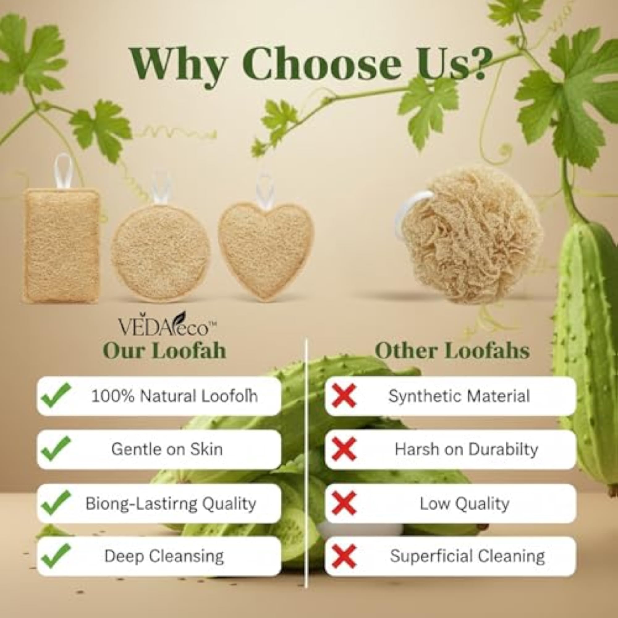 Natural Bath Loofah Sponge for Smooth & Healthy Skin, Pack of 3