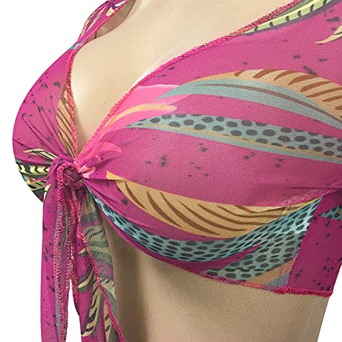 Zoctuo Women's Sexy 2 Piece Long Sleeve Floral Printed Ruched Drawstring Mini Dress Mesh See Through Party Club Outfits(5146,Rose Red,Xl) #TOP1