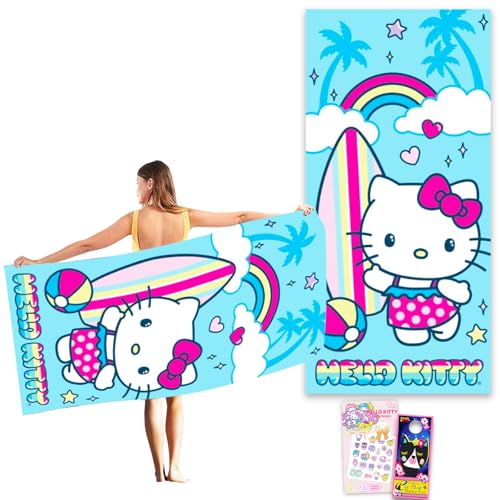 Hello Kitty Beach Towel Set - Bundle with 28' x 58' Microfiber Towel Plus Temporary Tattoos, More |...