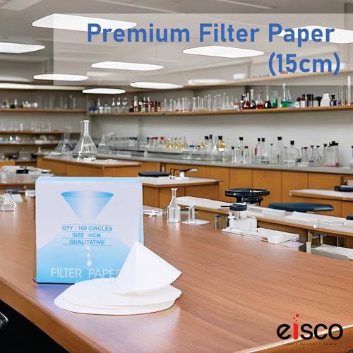Image of EISCO Pack of 100 Premium Qualitative Filter Paper - 15cm, 8-10 Micron, High-Purity Lab Paper for Chemistry, Liquid Filtration, Science Experiments, Research, Classroom & STEM Activities