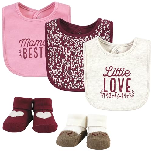 Image of Hudson Baby Unisex Baby Cotton Bib and Sock Set, Little Love Flowers, One Size