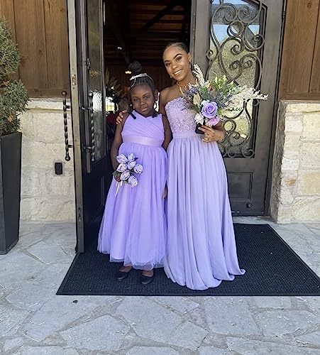 Image of Glamulice Flower Girls Spaghetti Strap Tulle Dress Long A Line Wedding Pageant Dresses Princess Birthday Party Ball Gown