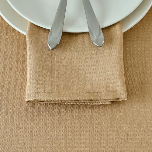 Image of maxmill Cloth Napkins 20 x 20 Inch Weaved Texture Pattern Soft Comfortable and Luxury Serviette for Restaurant Family Dinners Weddings Parties and Banquets Set of 4 Pieces, Beige