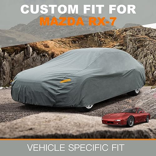 Image of Kayme Heavy Duty Car Cover Custom Fit Mazda RX-7 RX7 RX-8 RX8 (1979-2012) Waterproof All Weather for Automobiles, Full Exterior Covers Sun Rain UV Protection.