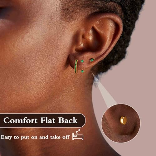 SAILIMUE Hypoallergenic Flat Back Earrings Gold Earrings Stacks Set Surgical Stainless Steel Cartilage Earring for Women Dainty Flatback Stud Small Hoop Earring Sets for Multiple Piercing3