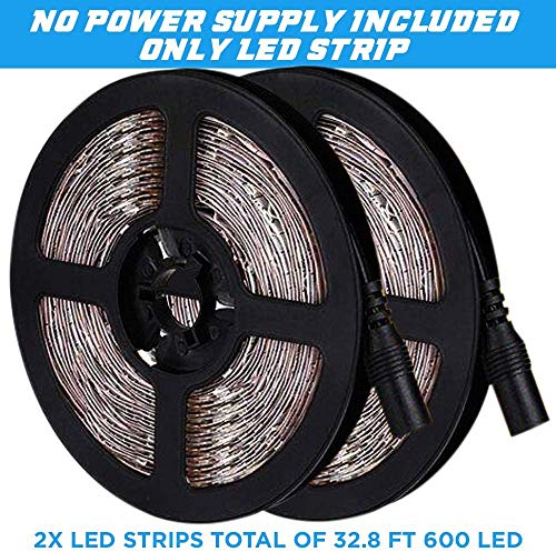 32.8ft Blue LED Strip Lights, Waterproof IP65 SMD2835 Dimmable 600LEDs 12V Cuttable Under Cabinet, Bar, Bedroom, Holiday Decoration Lighting Tape 2 Rolls