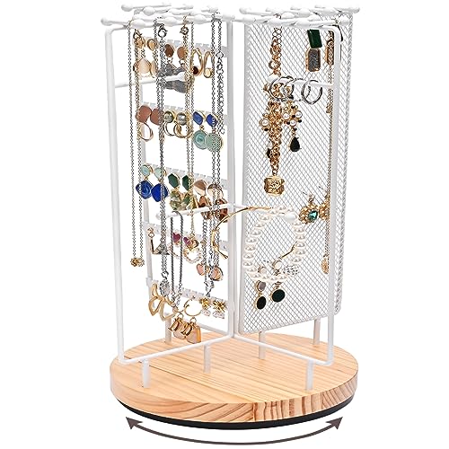 Image of ProCase Rotating Jewelry Organizer Stand Earring Holder Organizer with 28 Necklace Hooks, Jewelry Tree Earring Stand Tower Storage Rack Bracelet Holder, Holds More than 100 Pairs Earrings -White
