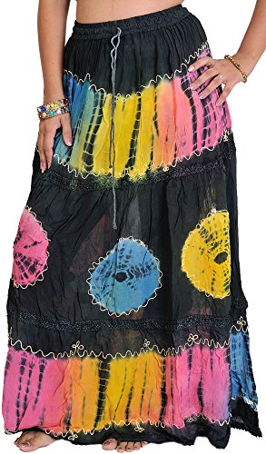Jupe batik noir Exotic India vêtement en coton avec threadwork