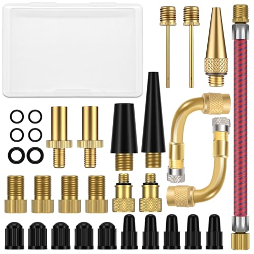 🏉 Compatibilità universale: adattatore compressore bici da 32 pezzi si adatta a tutte le valvole più diffuse, compresi gli adattatori per valvole automobilistiche (AV), gli adattatori per valvole francesi (SV) e gli adattatori per valvole Dunlop (DV). Adatto per biciclette, auto, scooter, palloni, materassi ad aria e altro ancora, è un articolo indispensabile per ogni casa.