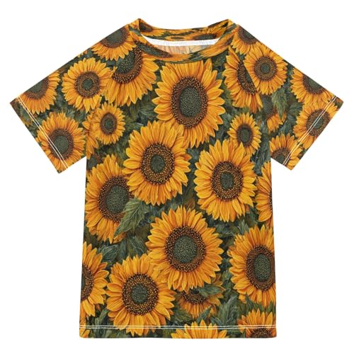 Boys Short Sleeve T-Shirts Flower Sunflower Orange Rashguard Kids Swim Shirts Sun UPF 50+
