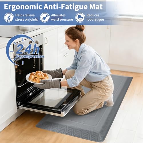 Image of UKISS 9 /10 inch inch Extra Thick Cushioned Anti Fatigue Kitchen Mat, Waterproof High Density Foam Standing Desk Mat, Non-Slip Ergonomic Comfort Mat for Kitchen, Office,Workstation Black (Grey, 20 inch X 39 inch)