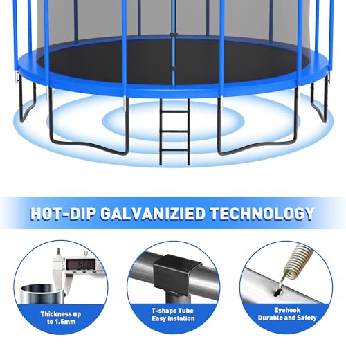 DeepRoar Tranpoline for Kids and Adults, 1500LBS 16FT 15FT 14FT 12FT 10FT 8FT Tranpoline with Basketball Hoop, Safety Enclosure Net, Heavy Duty Tranpoline with Light, Sprinkler, Socks, ASTM Approved