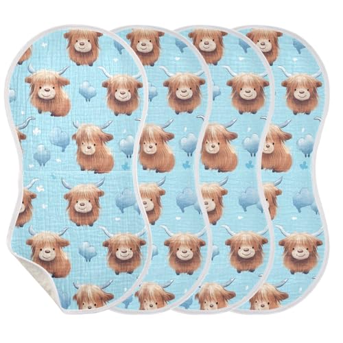 Image of UMIRIKO Baby Highland Cow Blue Burp Cloths for Baby Boys Girls 4 Pack Burping Cloth, Burp Clothes, Newborn Towel, Milk Spit Up Rags,Burpy Cloth 202a7486