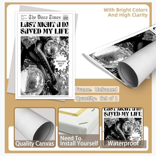 Yaxzlwr Black And White Dj Saved My Life Newspaper Poster Magazine Art Print Trendy Disco Wall Art Y2K Vintage Cover Dorm Aesthetic Art Wall Decor For Party Room Bar Cart Preppy Dorm Apartment Bedroom thumb #6