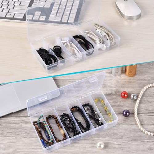 Image of 2 Pack Clear Plastic Organizer Box with 6 Grids for Beads, Crafts, Art DIY, Jewelry, Screws, Pins, Fishing Gear, Small Items（No dividers）