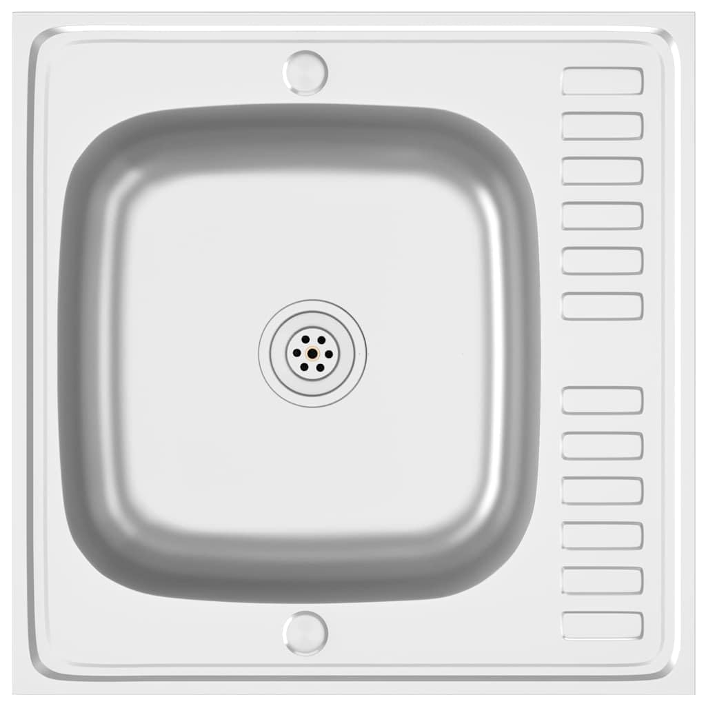 Lavello da cucina con sgocciolatoio, 600 x 600 mm, in acciaio
