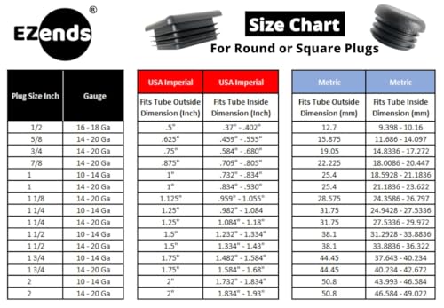 Image of Premium Grade 1 Inch Square Tubing End Caps (20 PK) - 14-20 Gauge Plastic End Cap Plugs for Square Tubing - Black