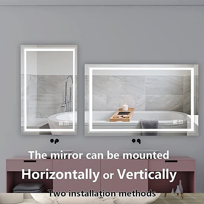 Image of Modern Front‑Lit LED Mirror - Gentle Dimming, Built‑in Defogger, Auto Memory & Easy Touch Control for Bathroom & Vanity. (20x28 inches)