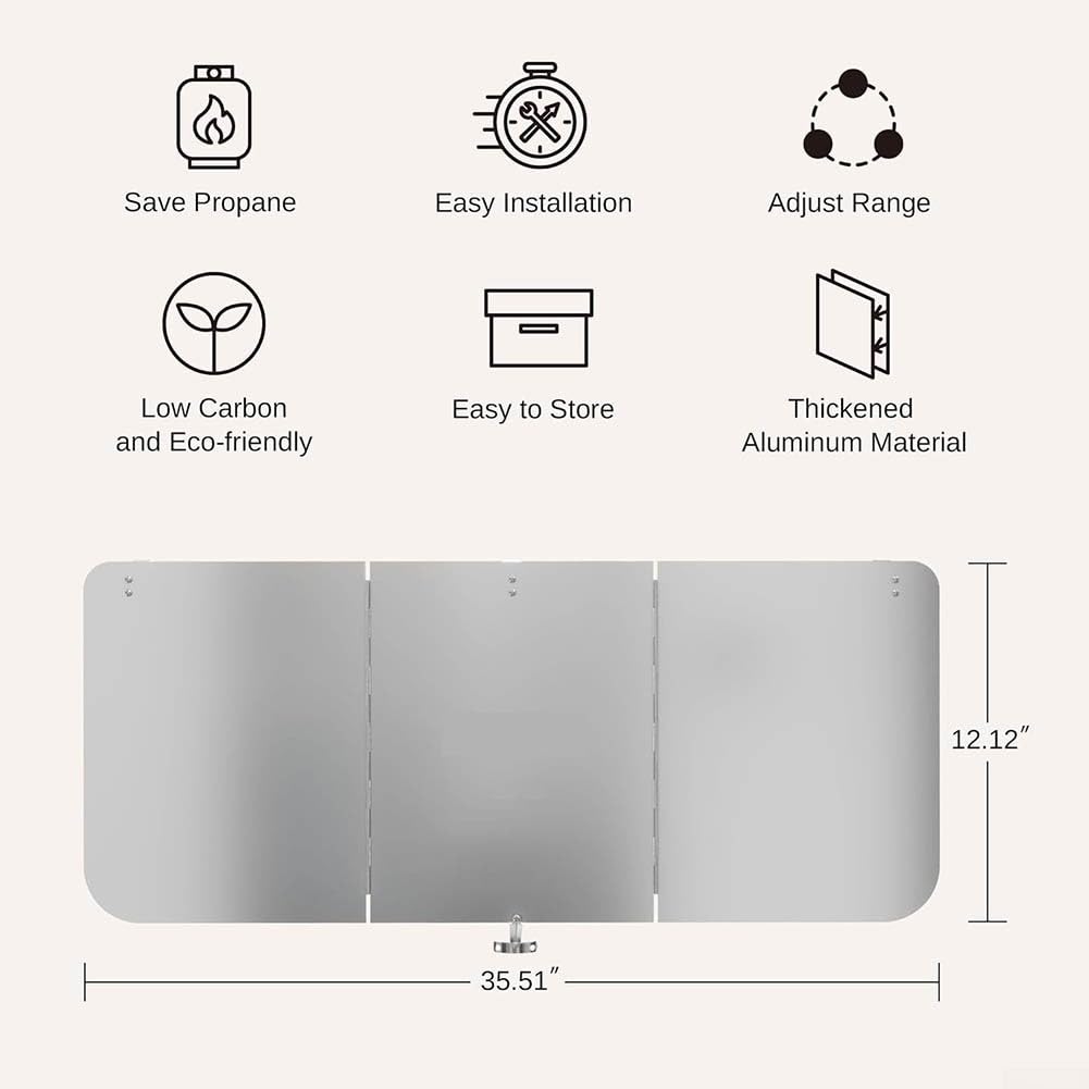 Yuanpgky Aluminium-Windabweiser für Gas-Terrassenheizungen im Freien, kompatibel mit schirmförmigen Reflektorabdeckungen, 3+ oder 4+ Setup, verbessert die Wärmespeicherung und reduziert