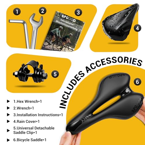 SPGOOD Fahrradsattel Herren Damen Bequemer Breit Weich Gel Ergonomisch Fahrrad Sattel mit überzug & Schraubenschlüssel für Mountainbike MTB Trekking Rennrad Heimtrainer E-Bike Fahrradsitz 27 * 16cm