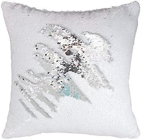 Play TailorSequin Pillow Cover Cushion Covers 16x16in Flip Sequins Decorative Throw Pillow Case, Silver and White