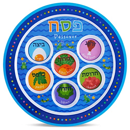 Exciting Childrens Passover Seder Plate 9" Melamine Bpa-Free Colorful Kids Pesach Seder Plates Marked With Symbolic Traditional Seder Foods Round Seder Tray Passover Dinnerware By Zion Judaica - 3 Pk #TOP1