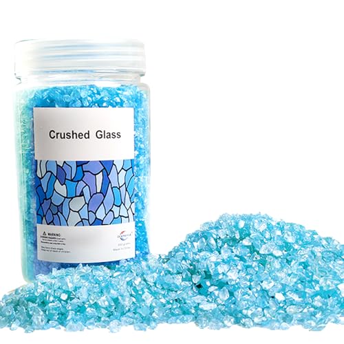 Image of Light Blue Crushed Glass Sand Broken Pieces for Resin Art,Crafts,15 OZ | Fairy Garden Rocks,Crush Gravels,Vase Fillers Stones,Candle Holder Decorations