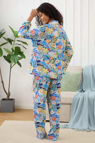 Image of YiNi LuLu Womens Pajamas Set 2 Piece Long Sleeve Sleepwear Button Down Pjs Lounge Set Nightwear with Pockets