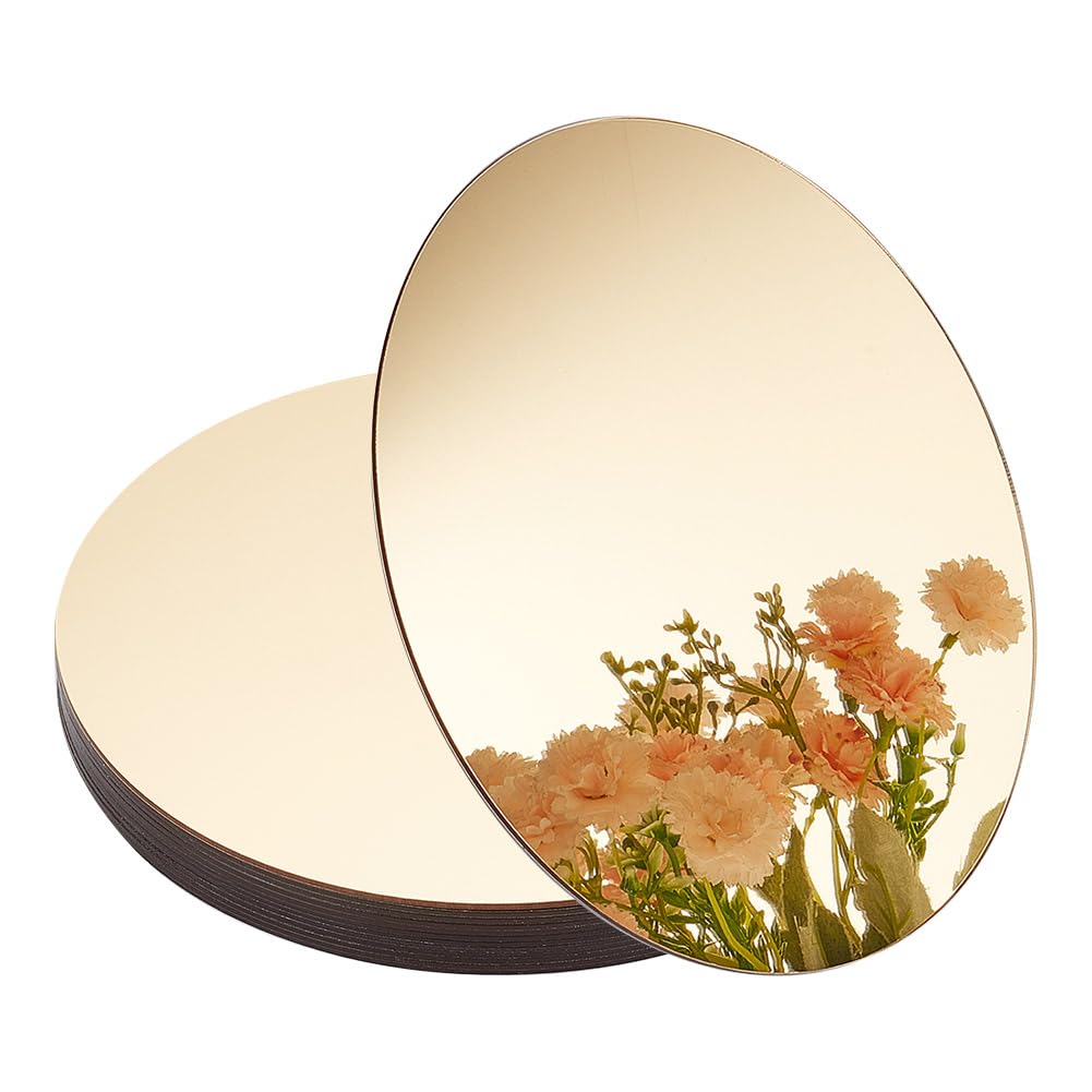 NBEADS 12 Pcs Acrylic Round Mirrors for Tables, 20cm Gold Centerpieces Circle Mirrors Round Mirror Tray Mirror Candle Plates for Home Wall Wedding Table Party Christmas, Thick 1.5mm