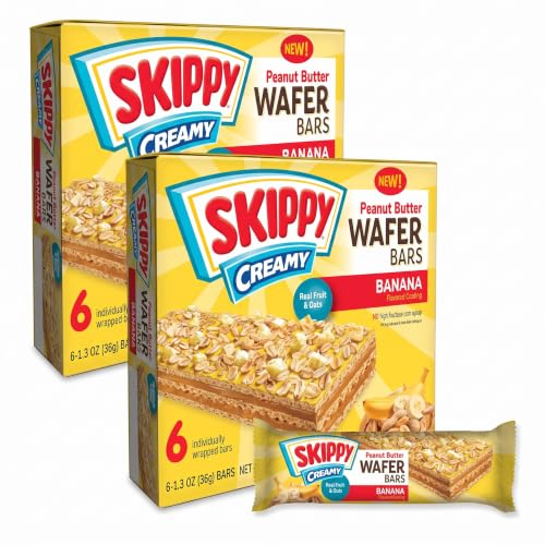 SKIPPY Creamy Peanut Butter Wafer Bars, Banana Flavor with Real Fruit &amp; Oats, 6 Individually Wrapped Bars (7.8 oz Box) (Pack of 2)