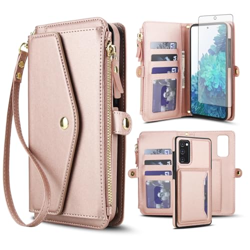 Housse Samsung Galaxy S20 FE 5G 6,5 pouces, étui portefeuille RFID or avec fentes